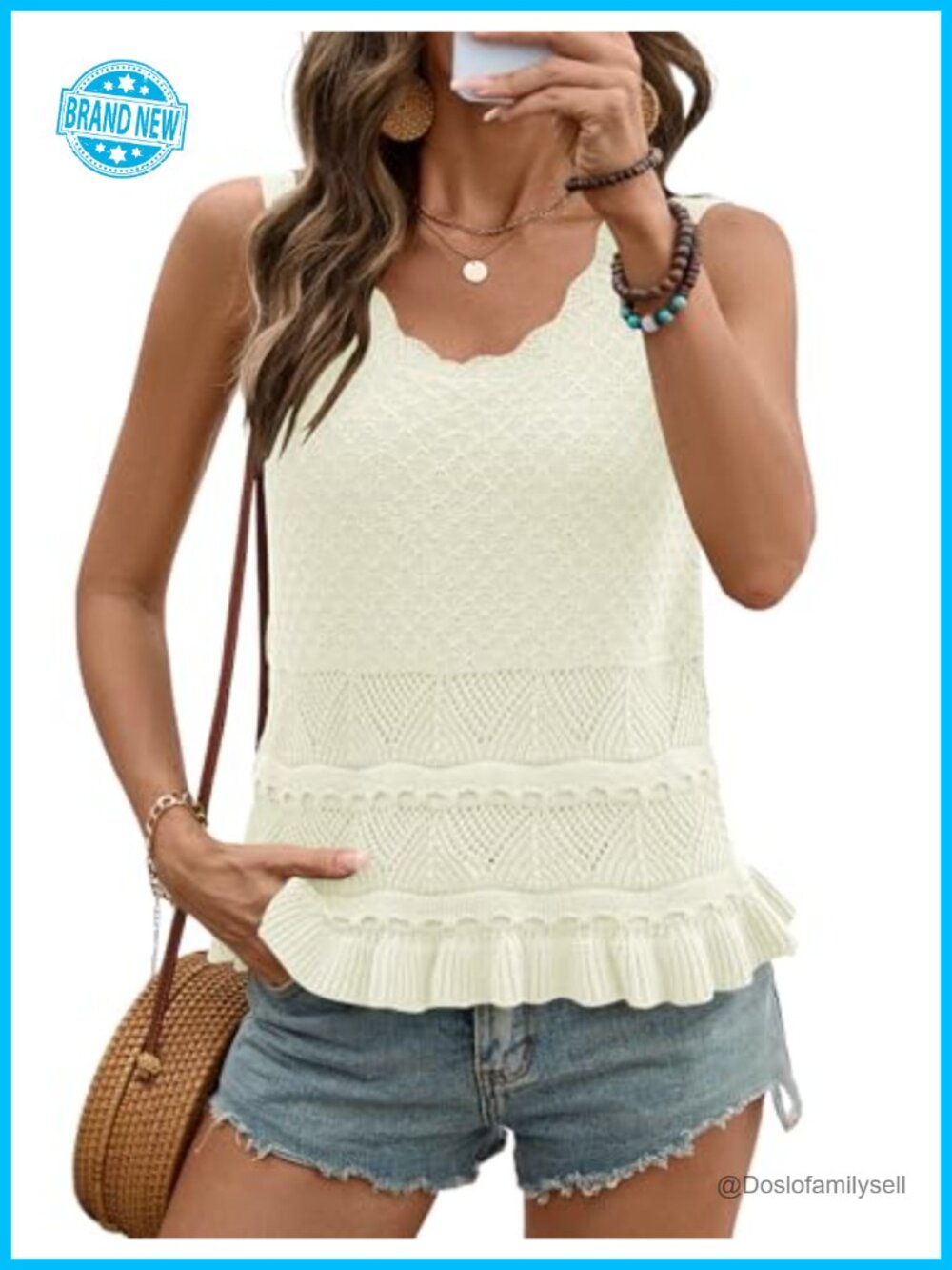Women's Boho Crochet Sweater Vest Sleeveless Knit Tank Top